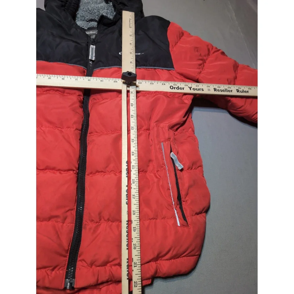 Eddie Bauer Kids Puffer Jacket L (14) Red Black Sherpa Lined‎ Hooded Coat